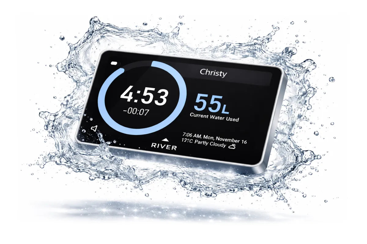 River smart shower monitor in water splash